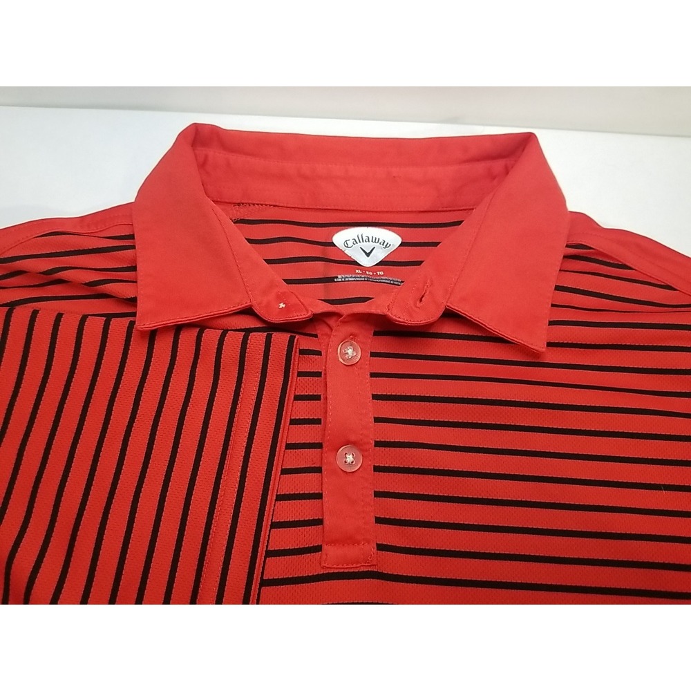 Callaway‎ Mens Polo Shirt XL Red Black Striped Short Sleeve Golf Top